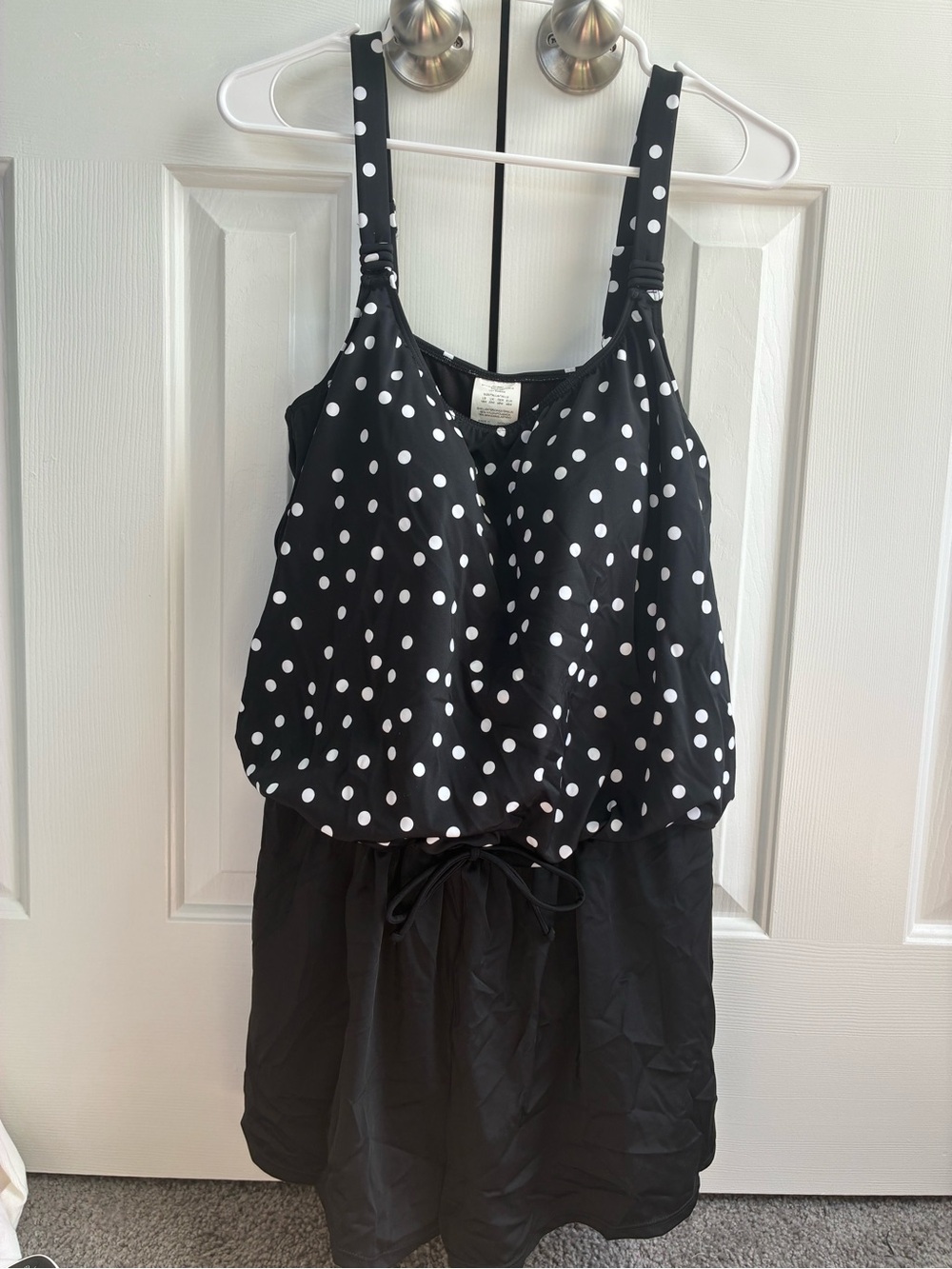 Swim Solutions Black & White Polka-Dot One-Piece Swimdress